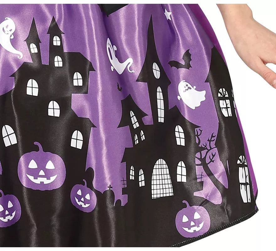 Translation missing: es.Disfraz de Bruja Morada con vestido estampado para niña