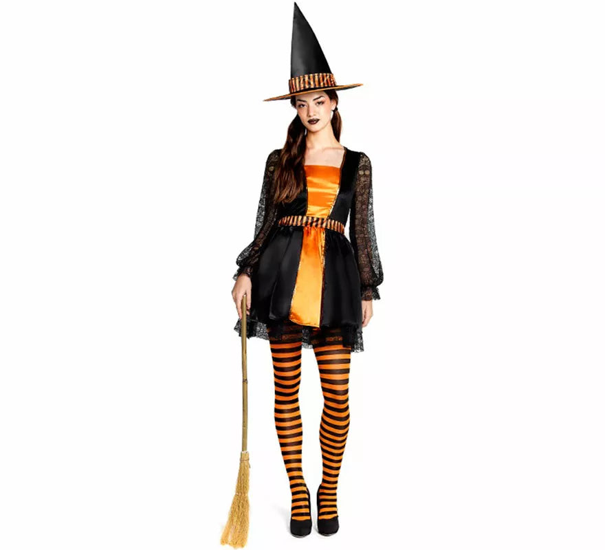 Translation missing: es.Disfraz de Bruja naranja con Encaje para mujer