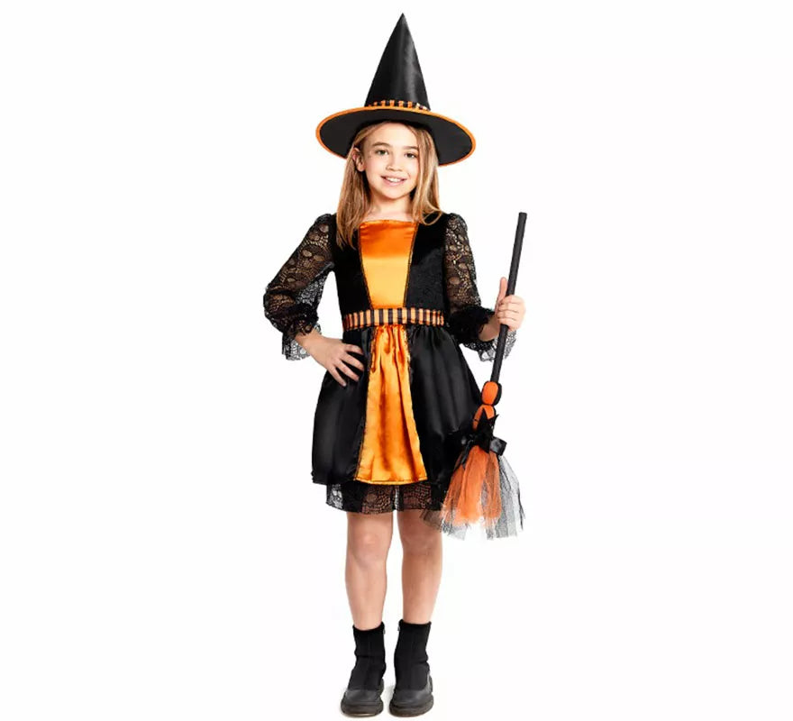 Translation missing: es.Disfraz de Bruja naranja con Encaje para niña
