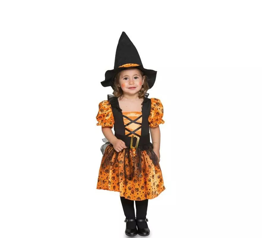 Disfraz de Bruja naranja para niña y bebé