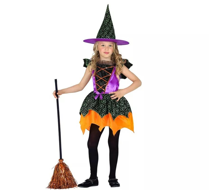 Translation missing: es.Disfraz de Bruja naranja y lila para niña