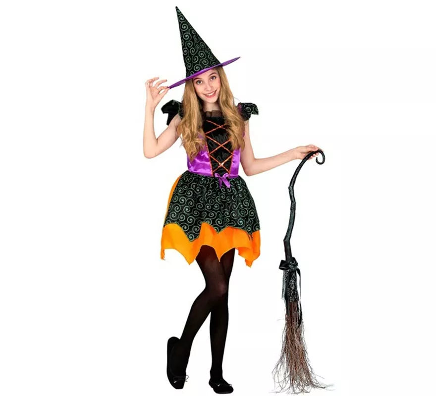 Translation missing: es.Disfraz de Bruja naranja y lila para niña