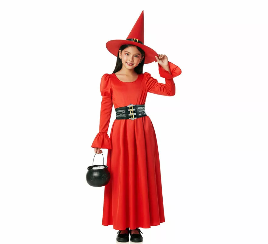 Translation missing: es.Disfraz de Bruja rojo con Corset para niña