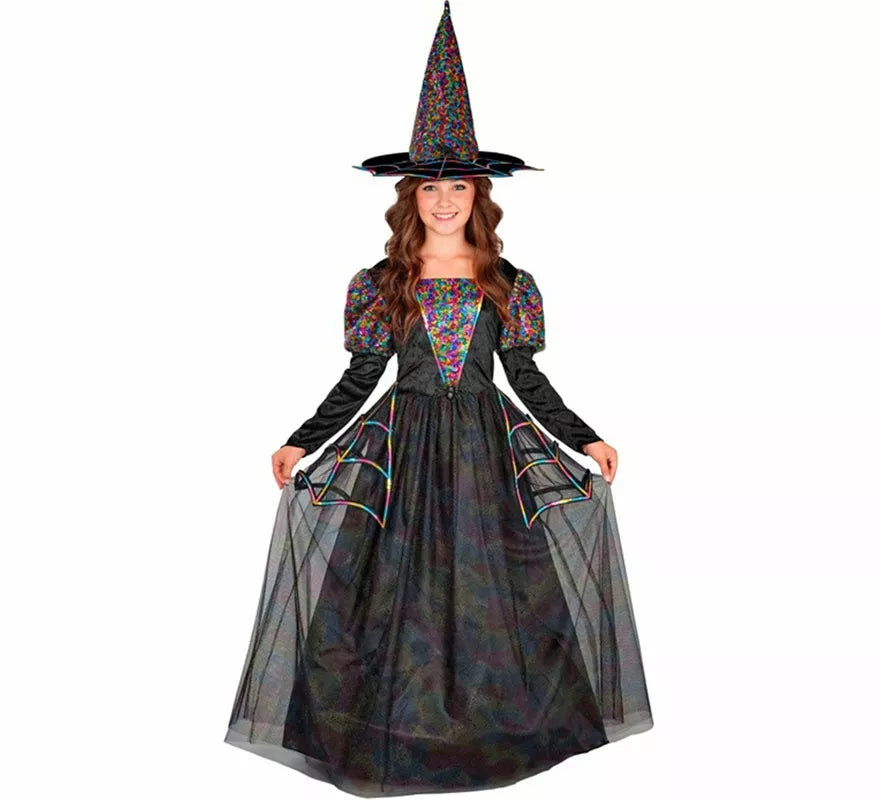 Disfraz de Bruja Telarañas multicolor para niña