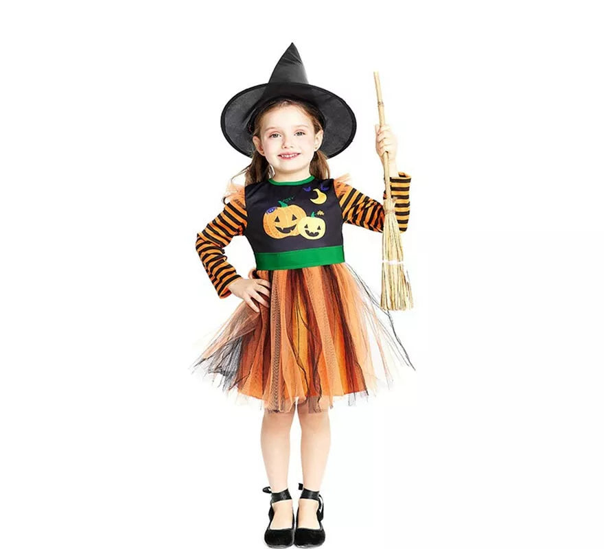 Translation missing: es.Disfraz de Brujita Calabaza con sombrero para bebé y niña