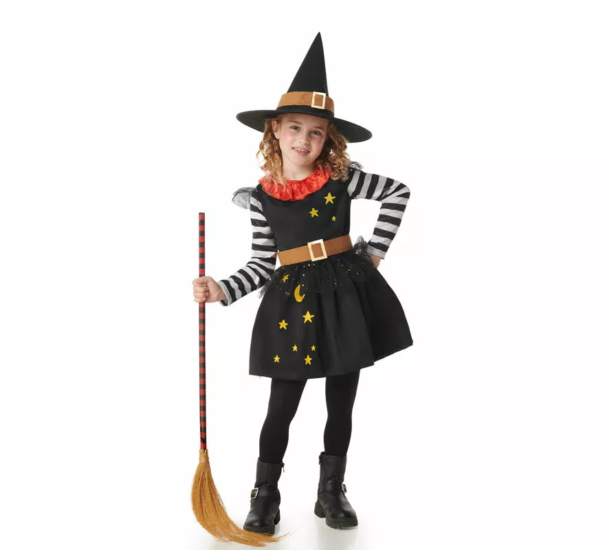 Translation missing: es.Disfraz de Brujita con Estrellas negro con niña