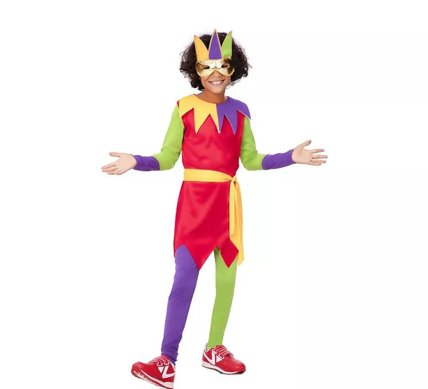 Translation missing: es.Disfraz de Bufón multicolor con antifaz para niño