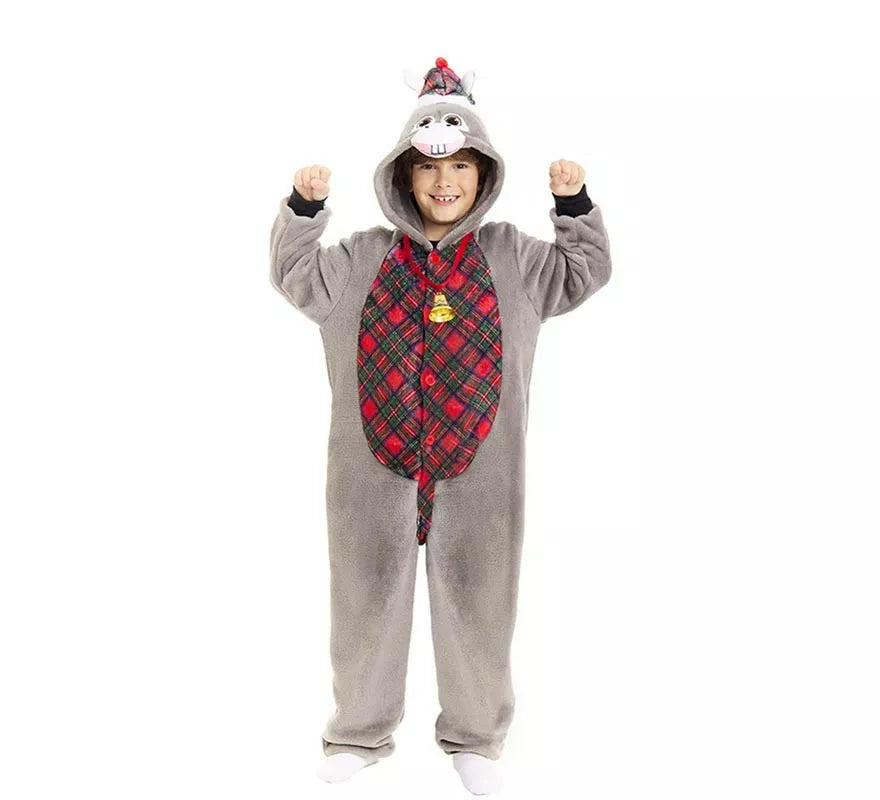 Translation missing: es.Disfraz de Burro Navideño Tartán con capucha para niños