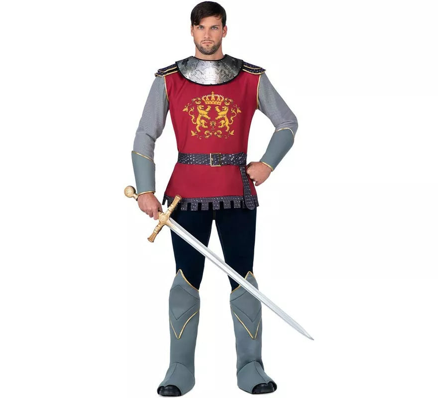 Translation missing: es.Disfraz de Caballero Medieval rojo y gris para hombre
