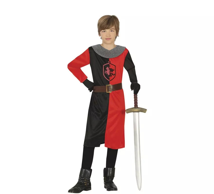 Translation missing: es.Disfraz de Caballero Medieval rojo y negro para niño