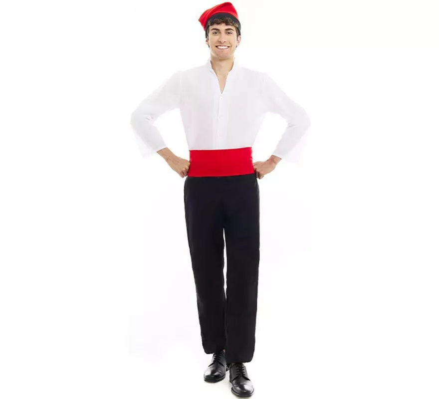 Translation missing: es.Disfraz de Caganer blanco y negro con fajín para hombre