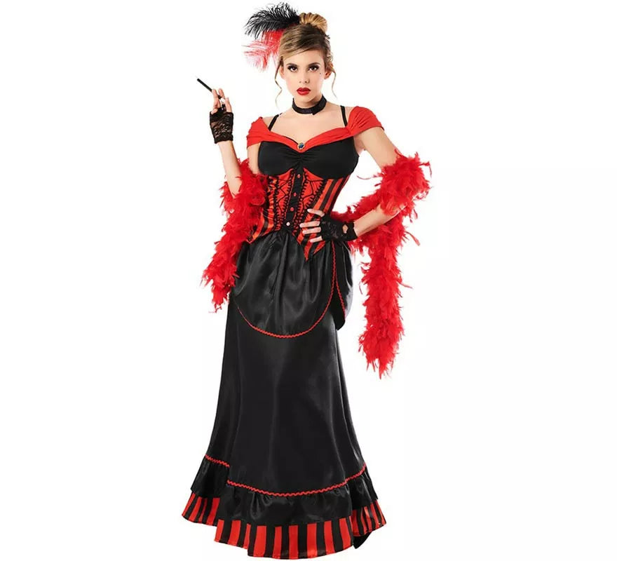 Disfraz de Can Can Glamurosa rojo y negro para mujer