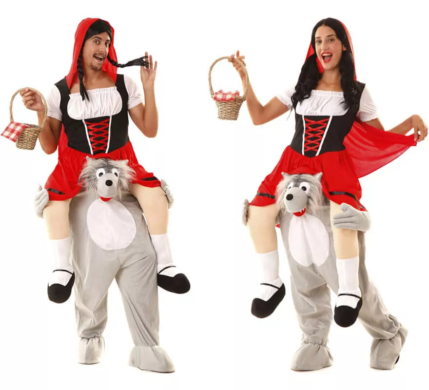 Translation missing: es.Disfraz de Caperucita Roja a hombros de Lobo para adultos