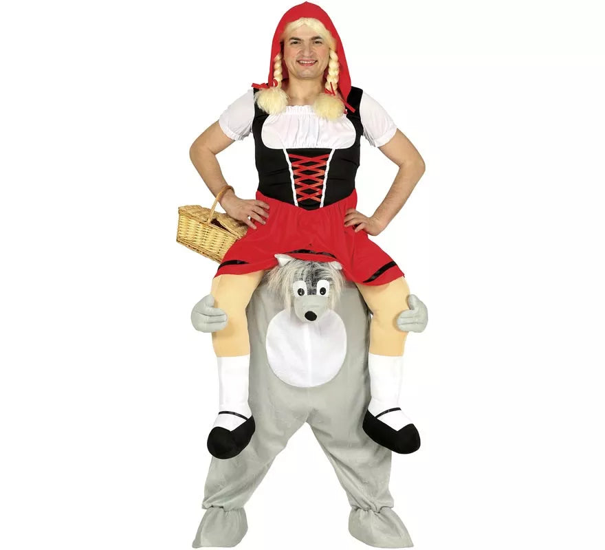 Translation missing: es.Disfraz de Caperucita Roja a hombros de Lobo para adultos