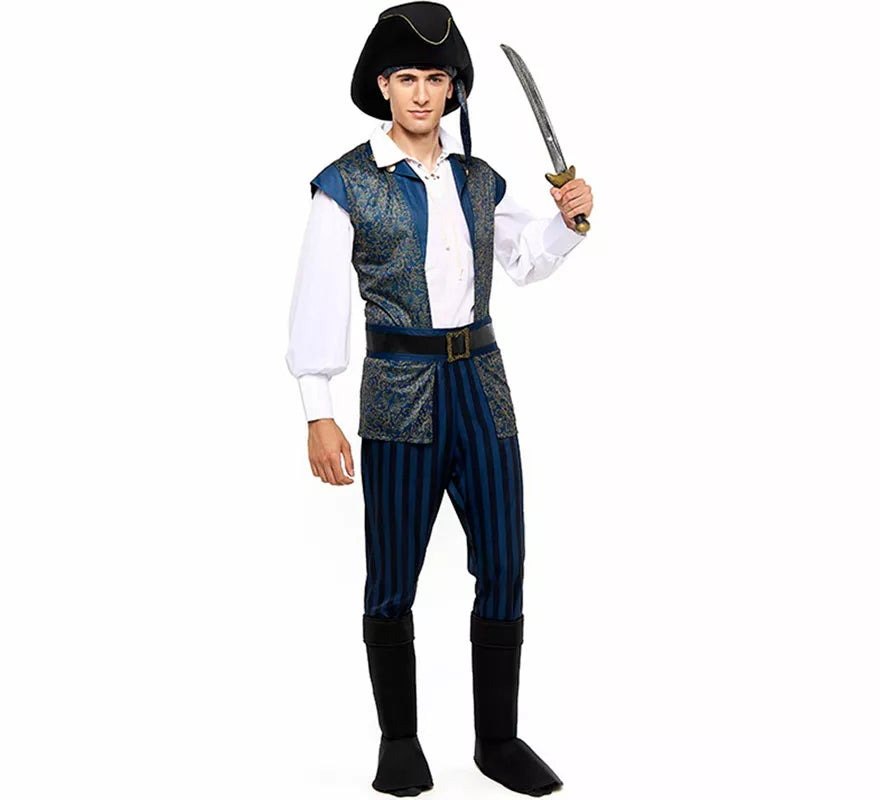 Translation missing: es.Disfraz de Capitán Pirata azul para hombre