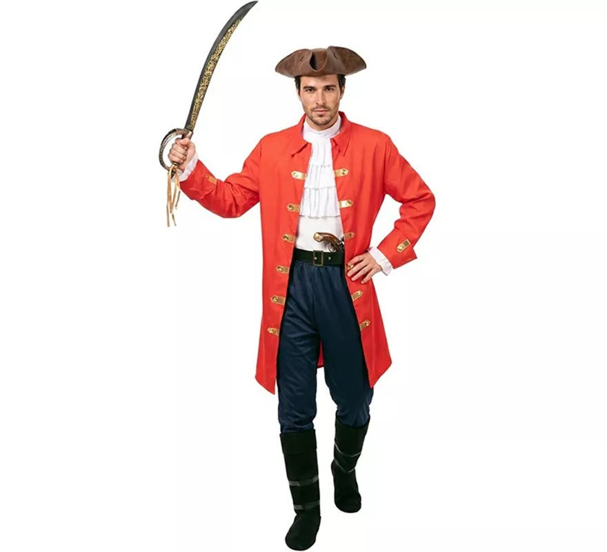 Translation missing: es.Disfraz de Capitán Pirata rojo con cinturón para hombre