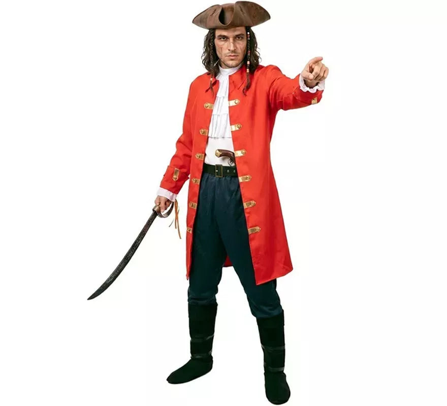 Translation missing: es.Disfraz de Capitán Pirata rojo con cinturón para hombre