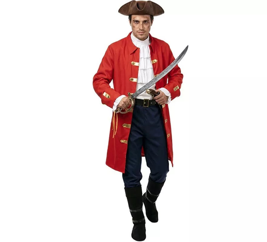 Translation missing: es.Disfraz de Capitán Pirata rojo con cinturón para hombre