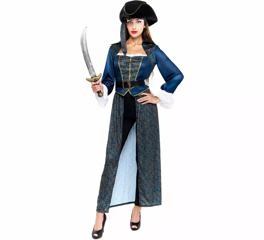 Translation missing: es.Disfraz de Capitana Pirata azul para mujer