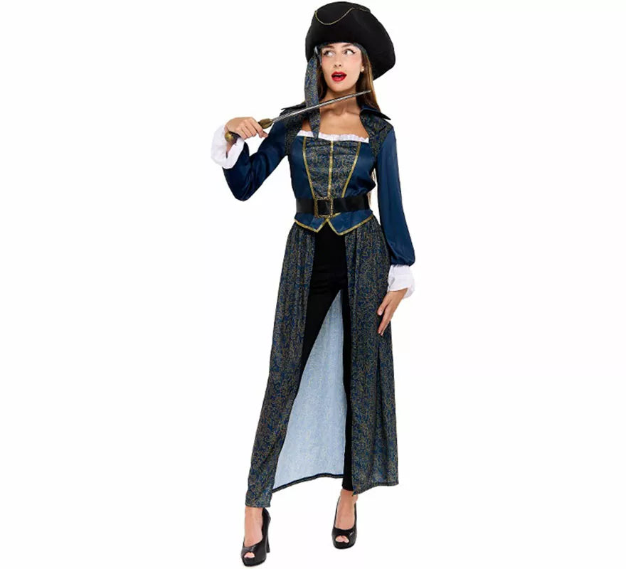 Translation missing: es.Disfraz de Capitana Pirata azul para mujer