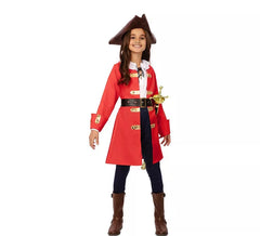 Disfraz de Capitana Pirata roja con cinturón para niña