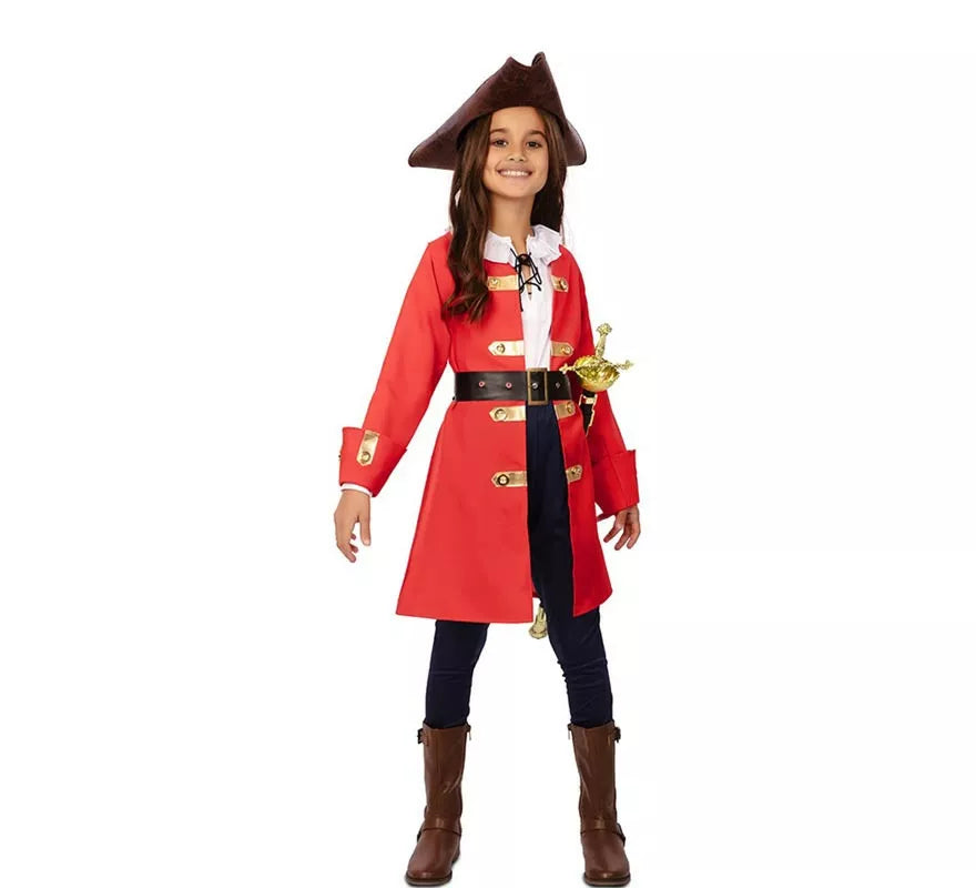 Translation missing: es.Disfraz de Capitana Pirata roja con cinturón para niña
