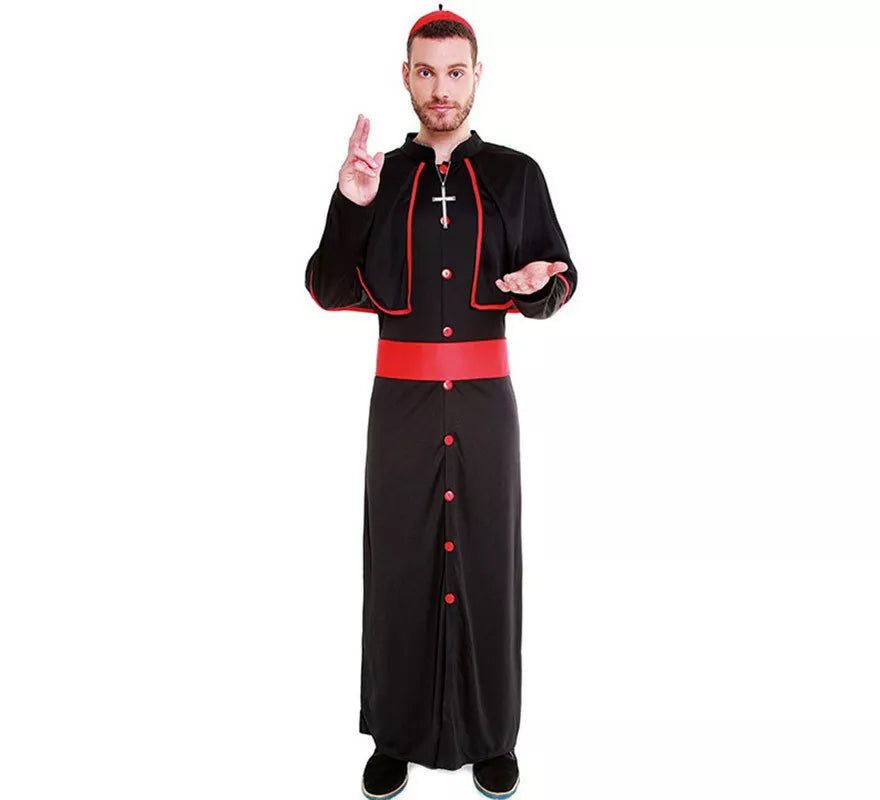 Translation missing: es.Disfraz de Cardenal de Sotana negra y roja para hombre