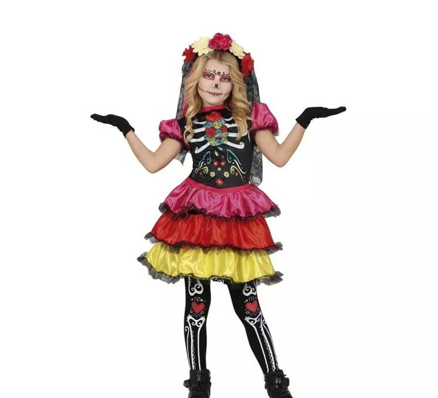 Translation missing: es.Disfraz de Catrina Colores para niña