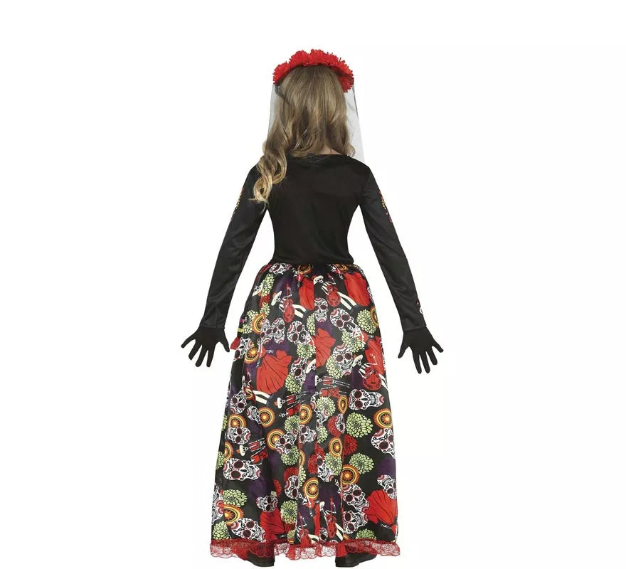 Translation missing: es.Disfraz de Catrina con falda larga estampada para niña