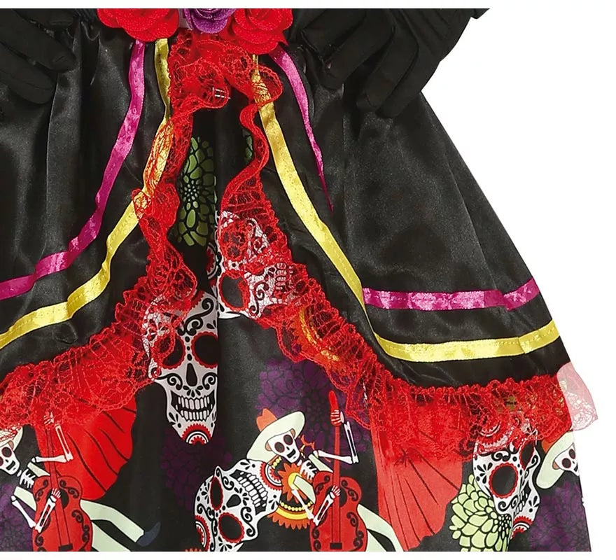 Translation missing: es.Disfraz de Catrina con falda larga estampada para niña