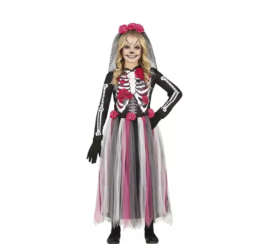 Translation missing: es.Disfraz de Catrina con Falda Rosas en Tul para niña