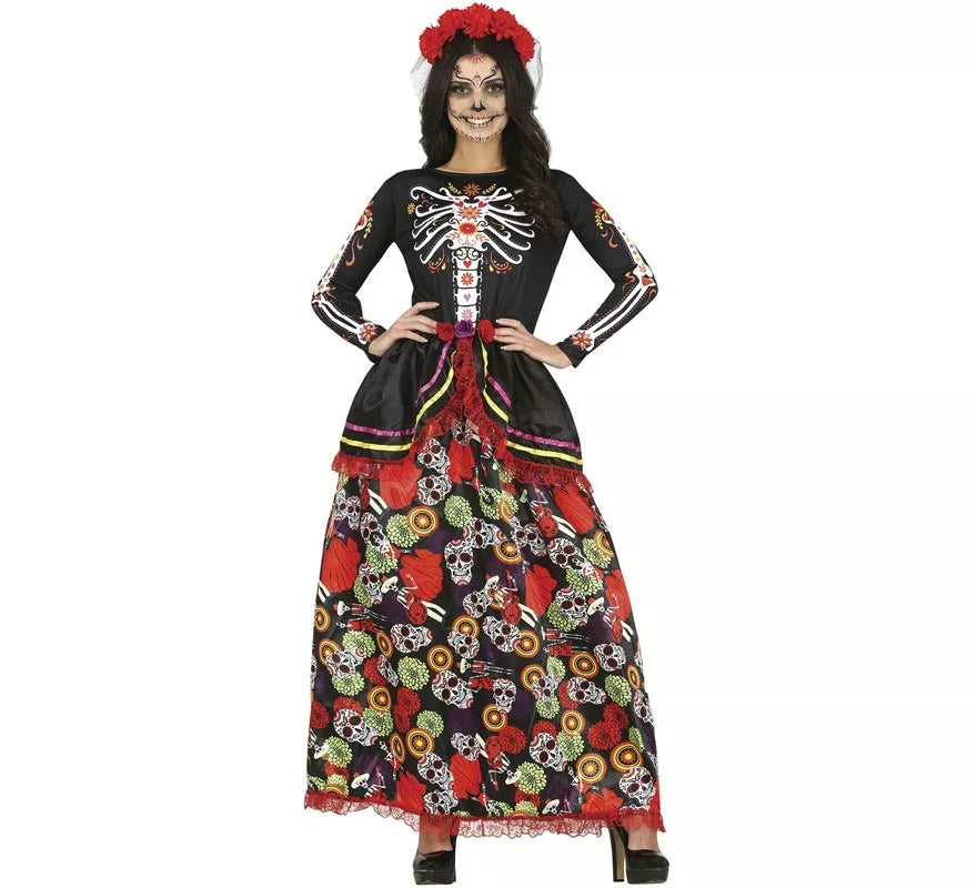 Translation missing: es.Disfraz de Catrina con vestido estampado para mujer