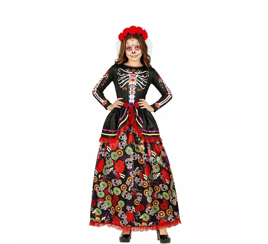 Translation missing: es.Disfraz de Catrina con vestido estampado para mujer