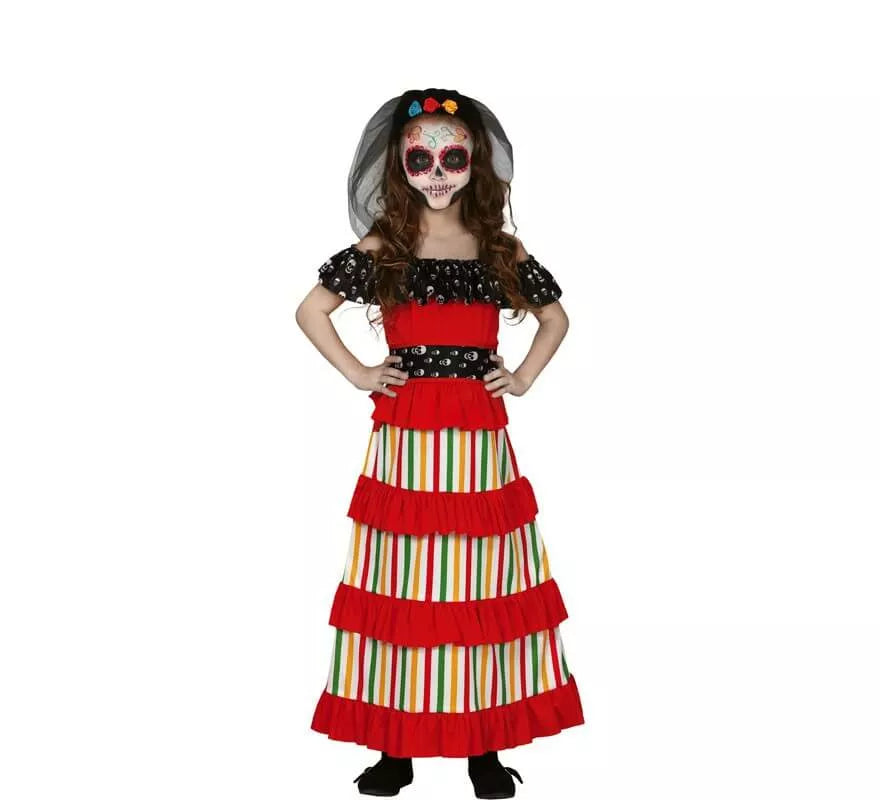Translation missing: es.Disfraz de Catrina Roja del Día de Los Muertos para niña