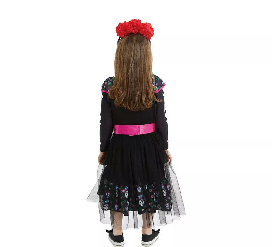 Translation missing: es.Disfraz de Catrina rosa con cinturón para bebé y niña