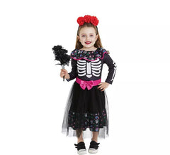Disfraz de Catrina rosa con cinturón para bebé y niña