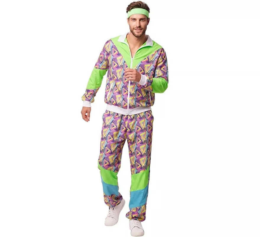 Translation missing: es.Disfraz de Chándal años 90 verde estampado para hombre