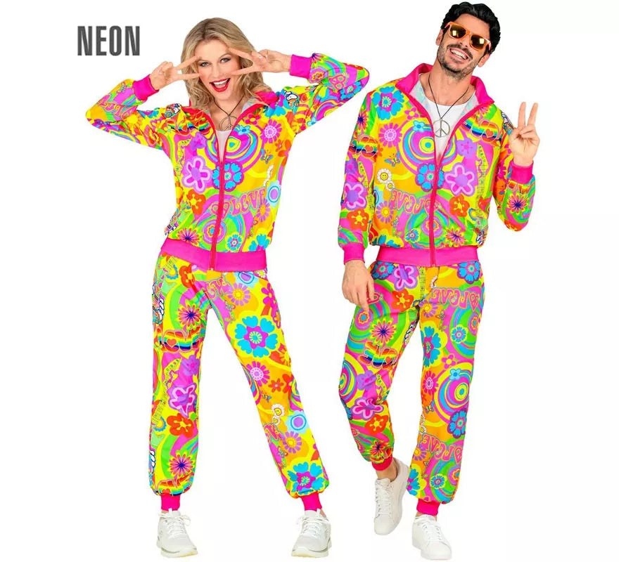 Translation missing: es.Disfraz de Chándal Hippie Groovy Love fluorescente para adulto