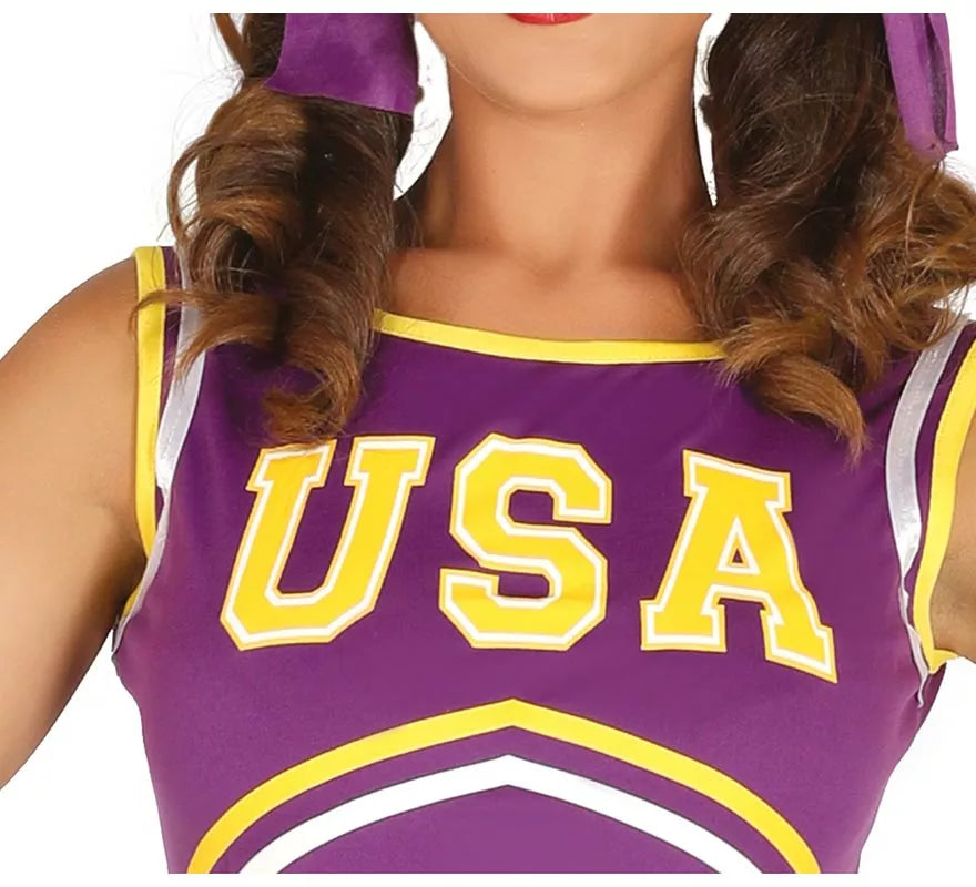 Translation missing: es.Disfraz de Cheerleader USA morado y amarillo para mujer