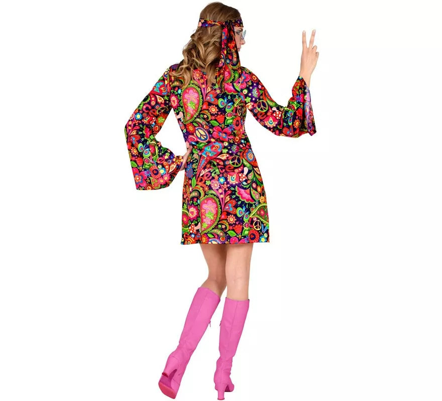 Translation missing: es.Disfraz de Chica Hippie en vestido psicodélico para mujer
