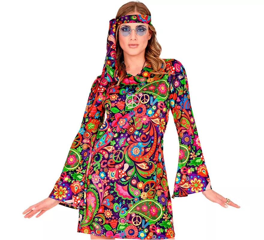 Translation missing: es.Disfraz de Chica Hippie en vestido psicodélico para mujer
