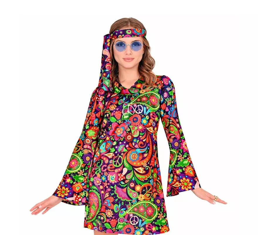 Translation missing: es.Disfraz de Chica Hippie en vestido psicodélico para mujer
