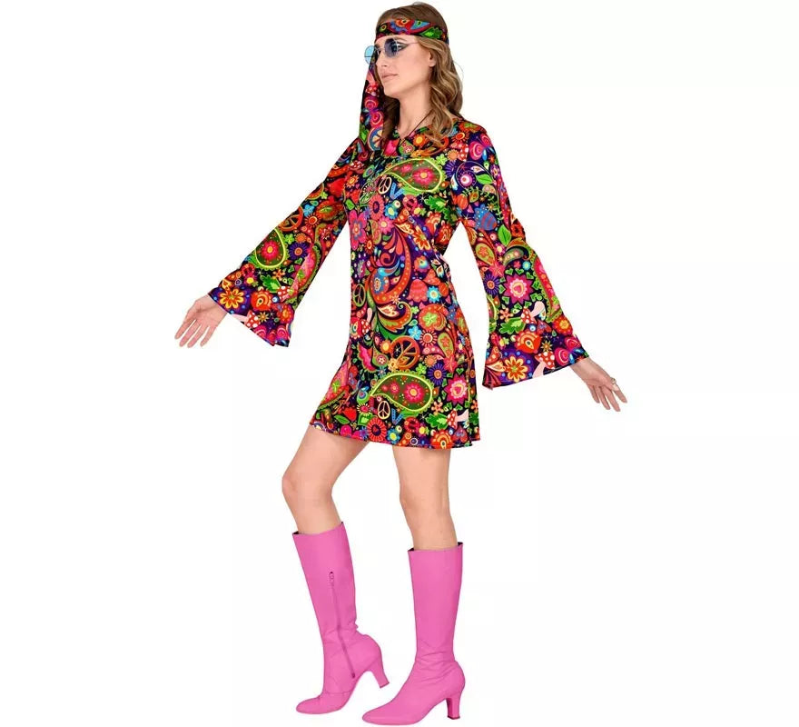 Translation missing: es.Disfraz de Chica Hippie en vestido psicodélico para mujer