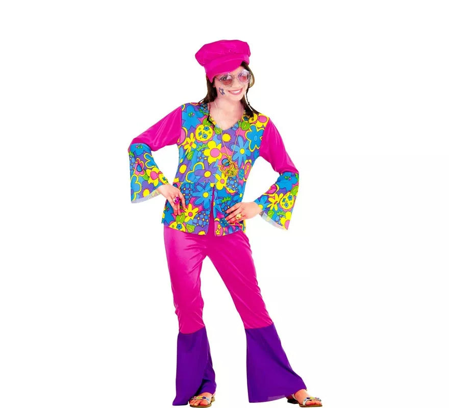 Translation missing: es.Disfraz de Chica Hippie morado para niña y adolescente