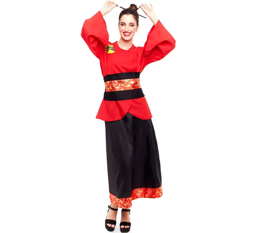Translation missing: es.Disfraz de China Aldeana Rojo y Negro para mujer