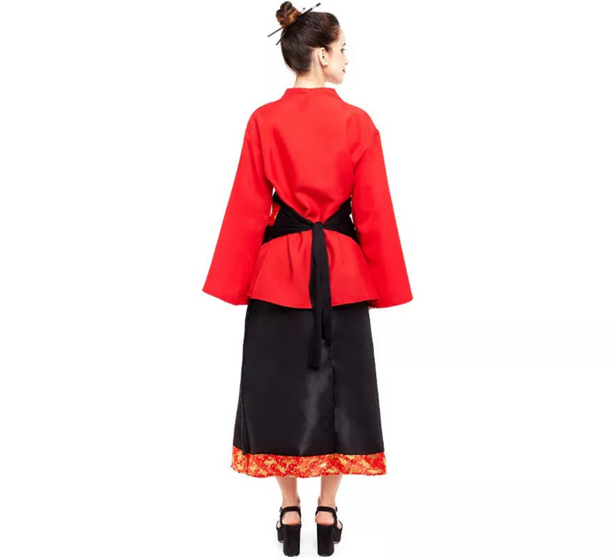 Translation missing: es.Disfraz de China Aldeana Rojo y Negro para mujer