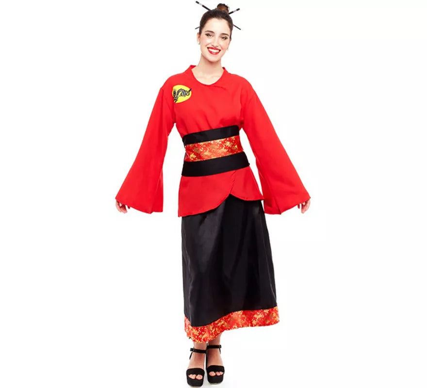 Translation missing: es.Disfraz de China Aldeana Rojo y Negro para mujer