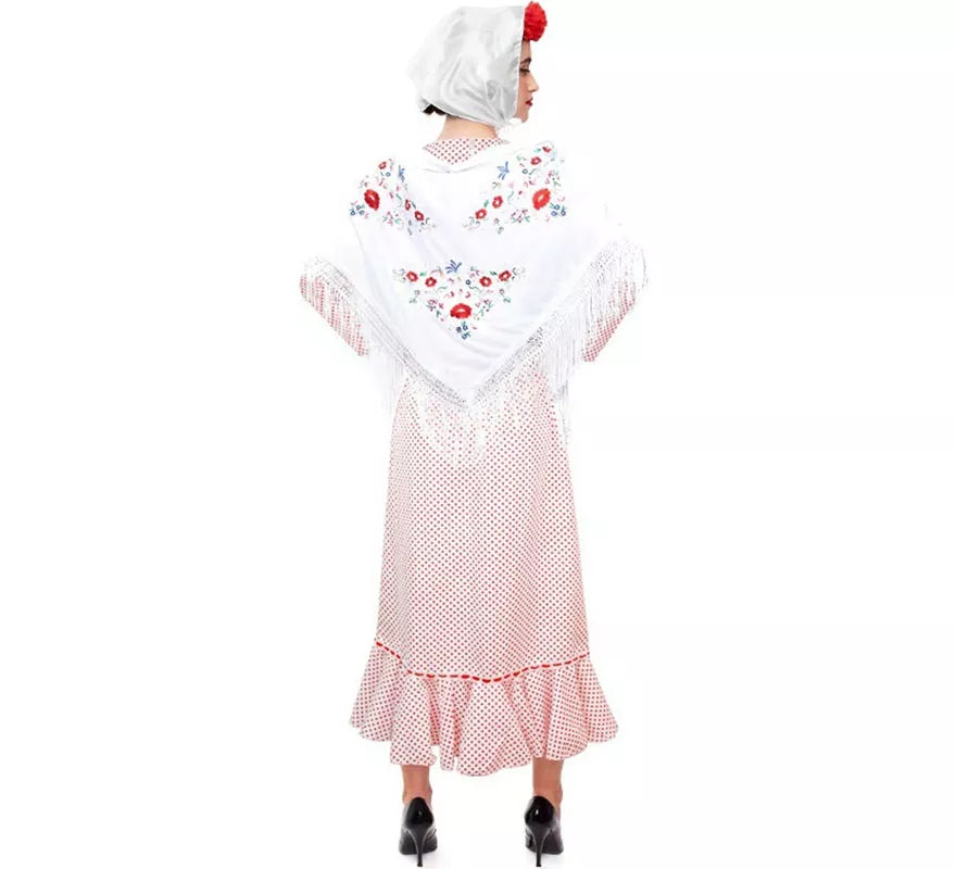 Translation missing: es.Disfraz de Chulapa Clasico blanco con lunares rojos para mujer