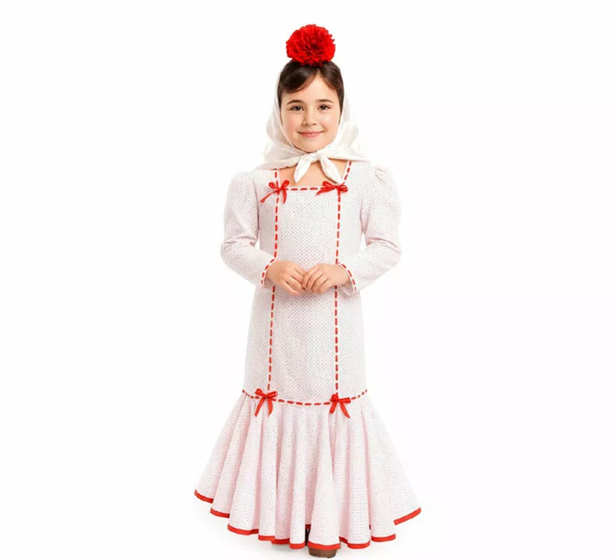 Translation missing: es.Disfraz de Chulapa Clásico blanco y rojo para niña