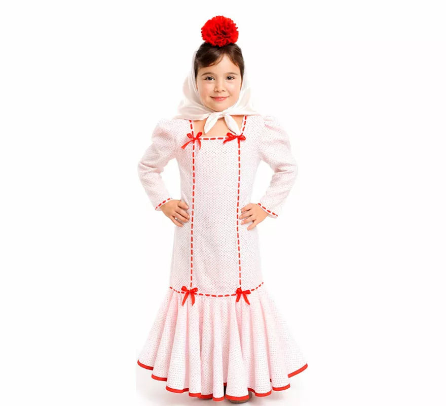 Translation missing: es.Disfraz de Chulapa Clásico blanco y rojo para niña